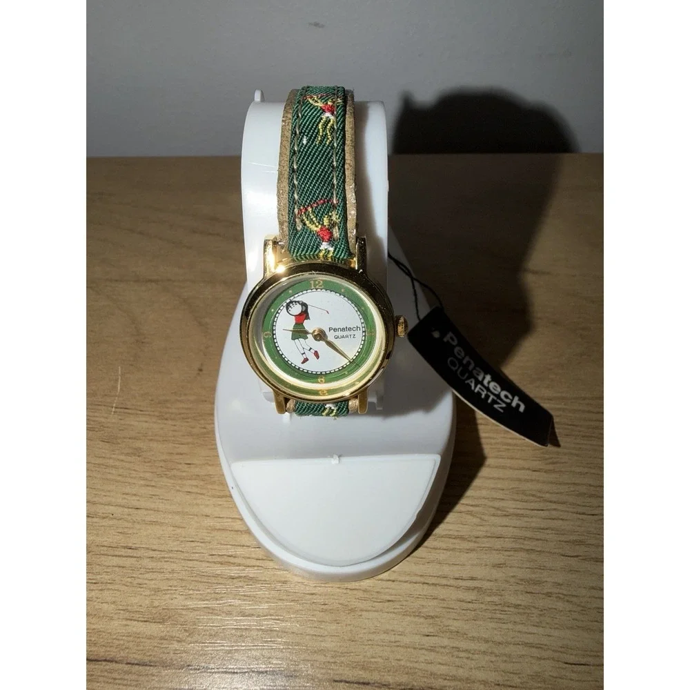 NEW VINTAGE PENATECH LADY GOLFER MOVING GOLF BALL GOLD‎ WATCH
